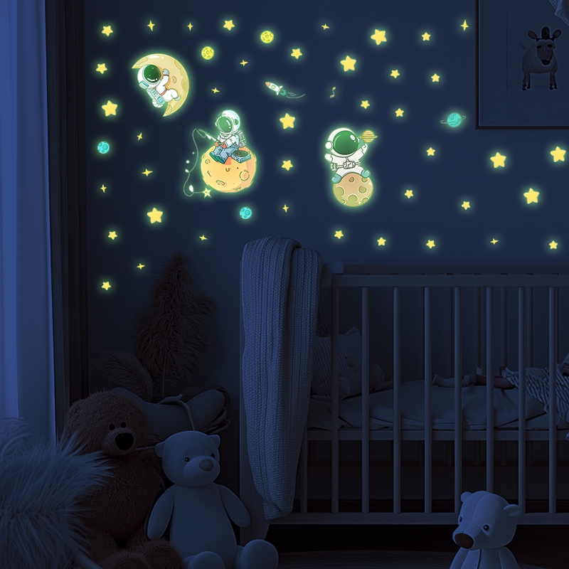 Glow In Dark Stars - Astronaut Moon Theme Luminous Wall Stickers