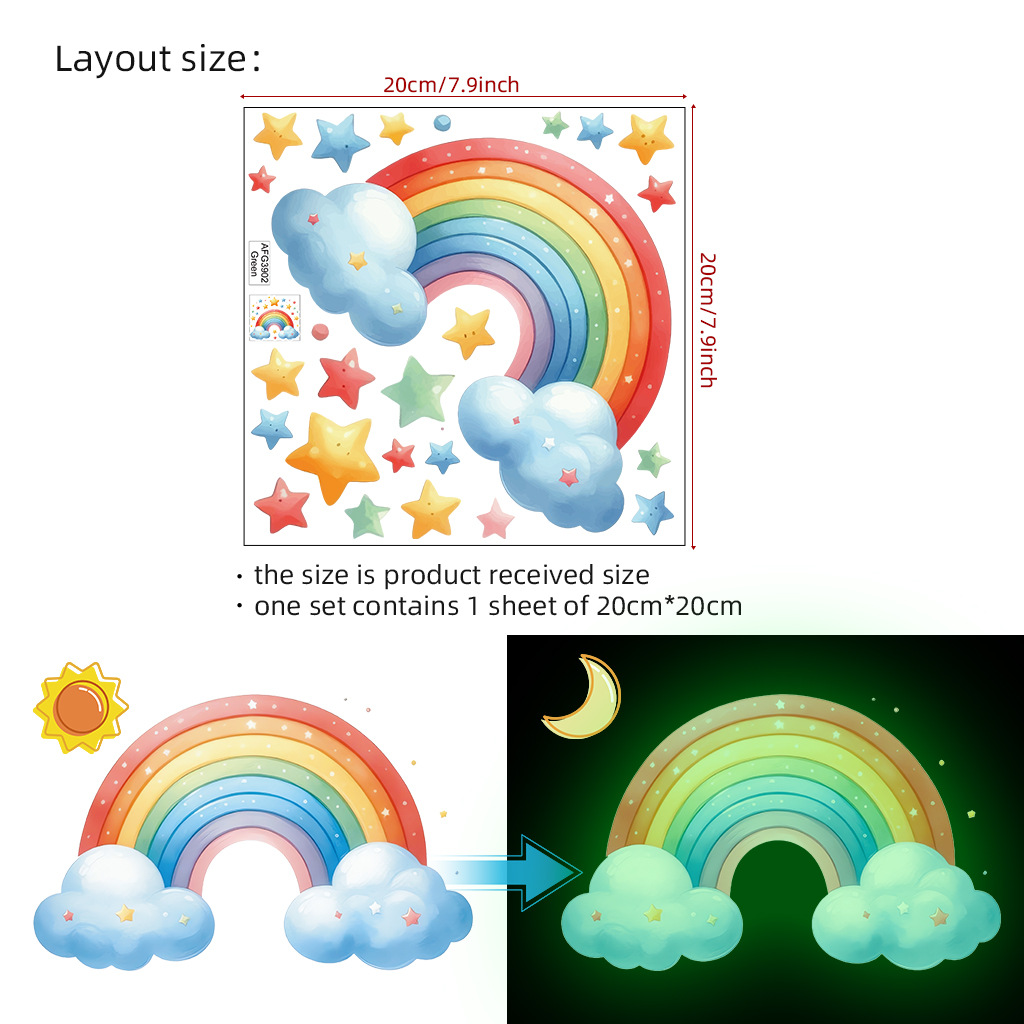 Cartoon Rainbow Luminous Wall  - Glow In Dark Stars recension och pris