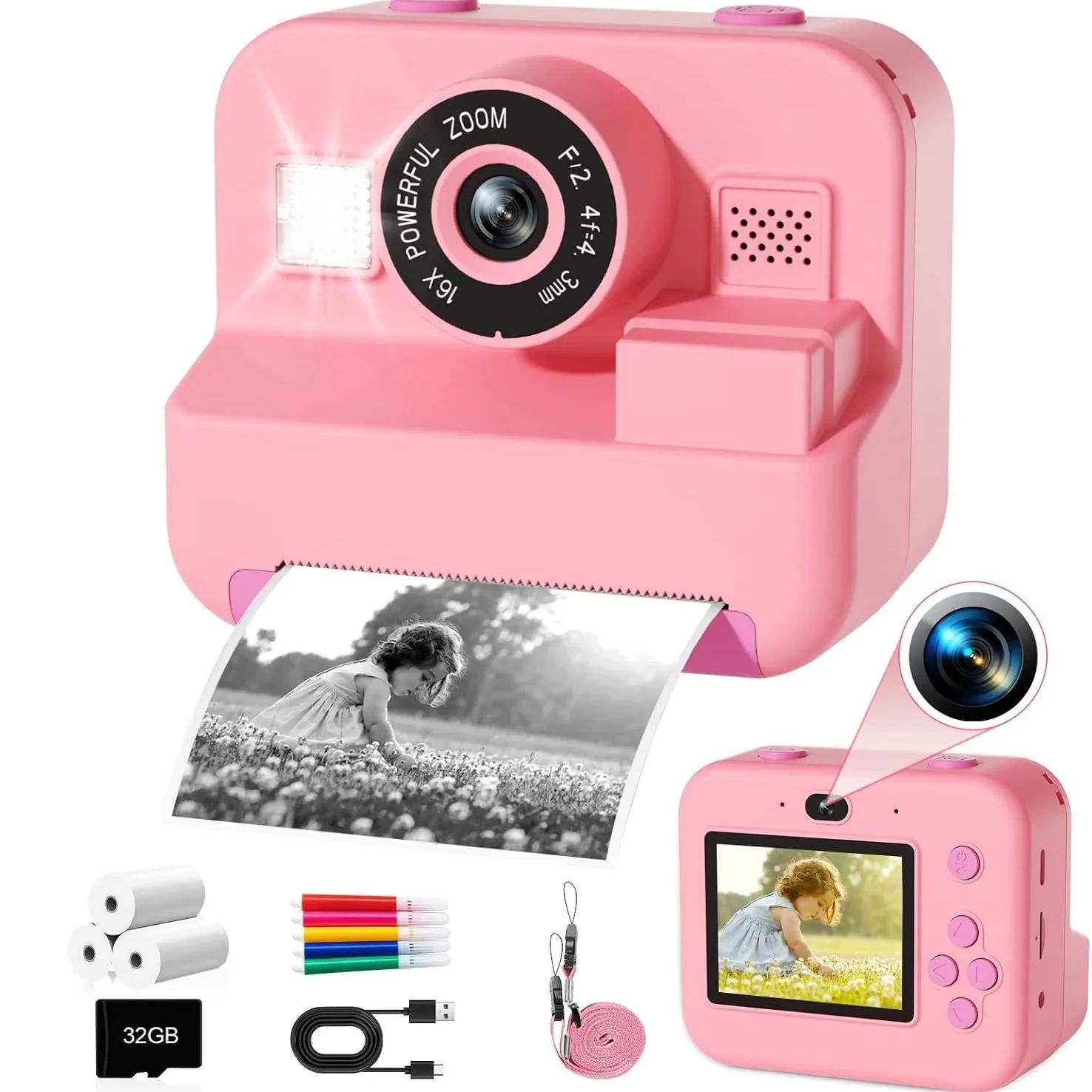 newInstant Print Camera With 3 - Kids Toys Top View recension och pris