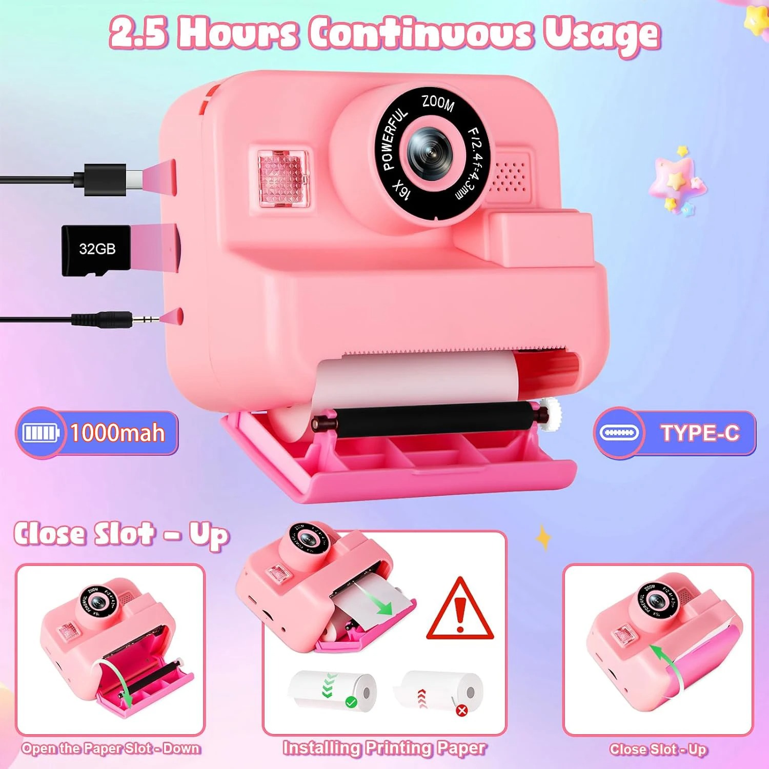 newInstant Print Camera With 3 - Kids Toys Top View recension och pris