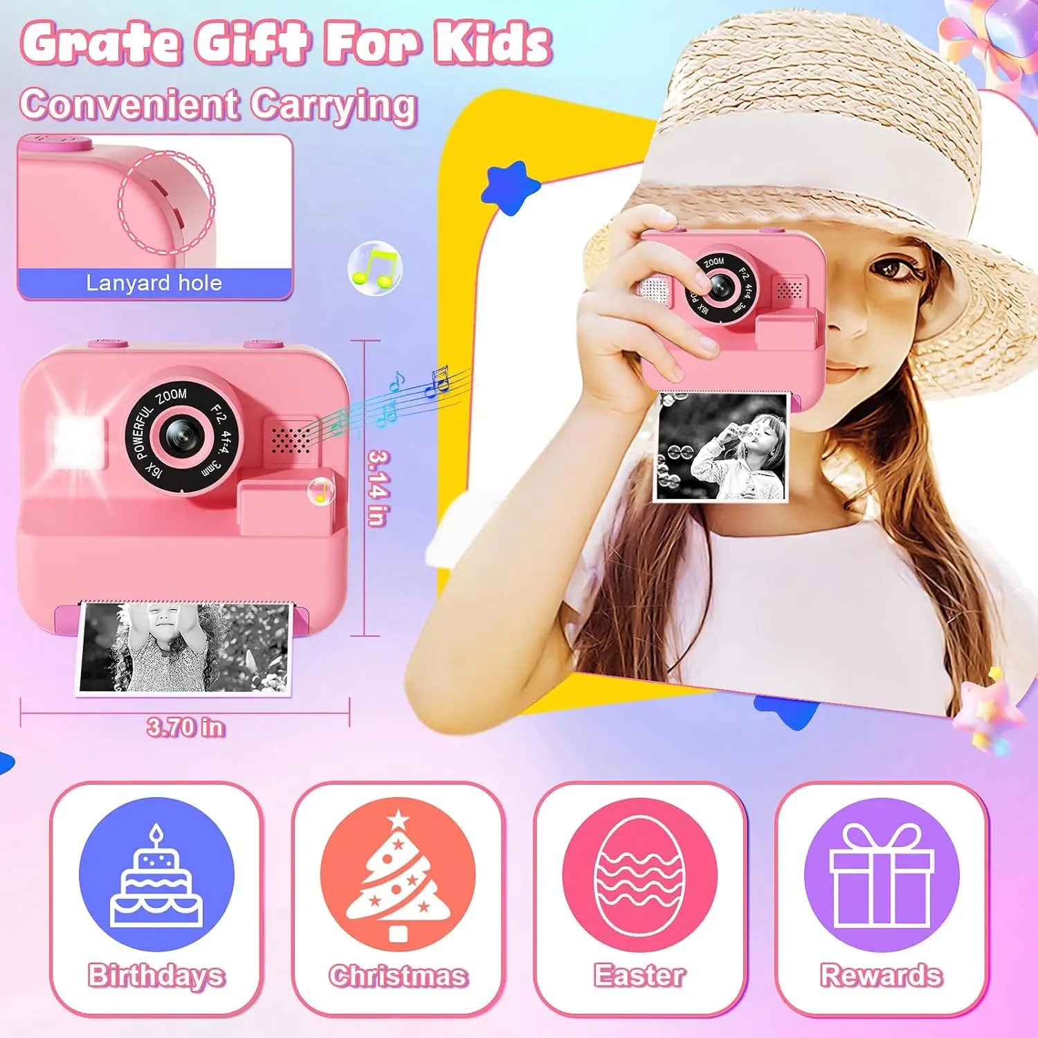 newInstant Print Camera With 3 - Kids Toys Top View recension och pris