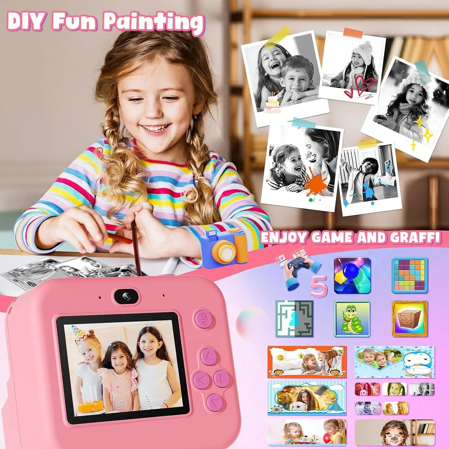 newInstant Print Camera With 3 - Kids Toys Top View recension och pris